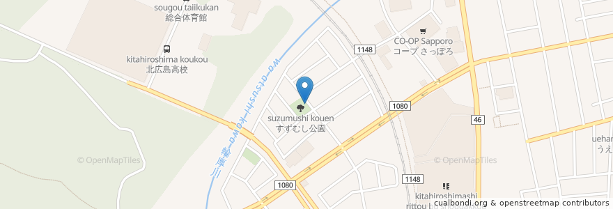 Mapa de ubicacion de 避難場所（すずむし公園） en Japon, Préfecture De Hokkaidō, 石狩振興局, 北広島市.