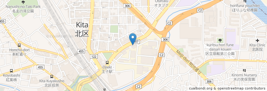 Mapa de ubicacion de 餃子の王将 en Jepun, 東京都, 北区.