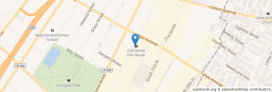 Mapa de ubicacion de Coit Street Fire House en الولايات المتّحدة الأمريكيّة, نيو جيرسي, Essex County, Irvington.