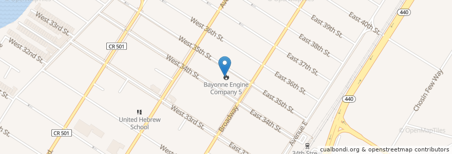 Mapa de ubicacion de Bayonne Engine Company 5 en 美利坚合众国/美利堅合眾國, 新泽西州 / 新澤西州 / 紐澤西州, Hudson County, Bayonne.