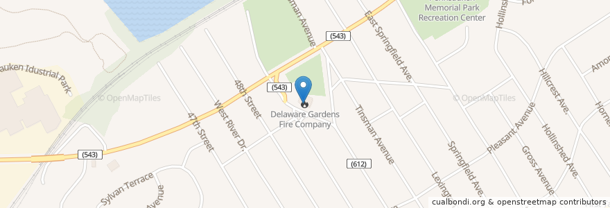 Mapa de ubicacion de Delaware Gardens Fire Company en United States, New Jersey, Camden County, Pennsauken Township.