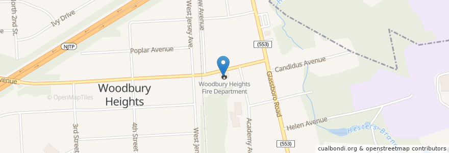 Mapa de ubicacion de Woodbury Heights Fire Department en الولايات المتّحدة الأمريكيّة, نيو جيرسي, Gloucester County, Woodbury Heights.