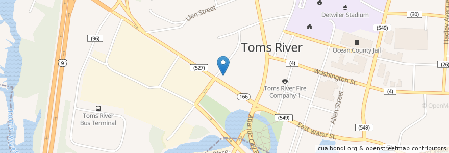 Mapa de ubicacion de Toms River Fire Company 2 en Estados Unidos De América, Nueva Jersey, Ocean County, Toms River.
