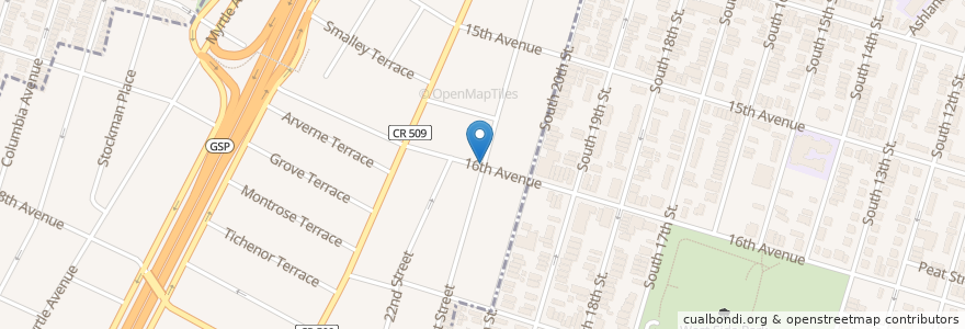 Mapa de ubicacion de Grove Street Branch Library en アメリカ合衆国, ニュージャージー州, Essex County, Newark.