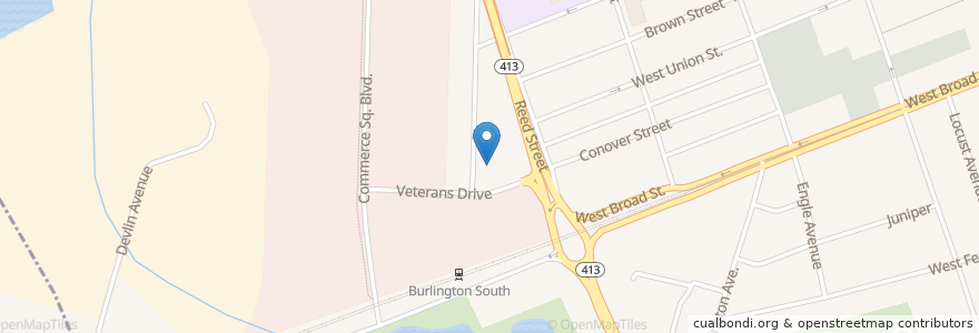 Mapa de ubicacion de Burlington Police Station en 미국, 뉴저지, Burlington County, Burlington City.