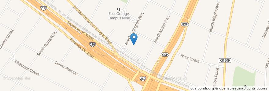 Mapa de ubicacion de East Orange City Hall en 美利坚合众国/美利堅合眾國, 新泽西州 / 新澤西州 / 紐澤西州, Essex County, East Orange.
