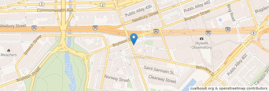 Mapa de ubicacion de Berklee Performance Center en Estados Unidos Da América, Massachusetts, Suffolk County, Boston.