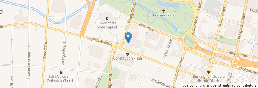 Mapa de ubicacion de Bushnell Center for the Performing Arts en 美利坚合众国/美利堅合眾國, 康涅狄格州 / 康乃狄克州, Hartford County, Hartford.