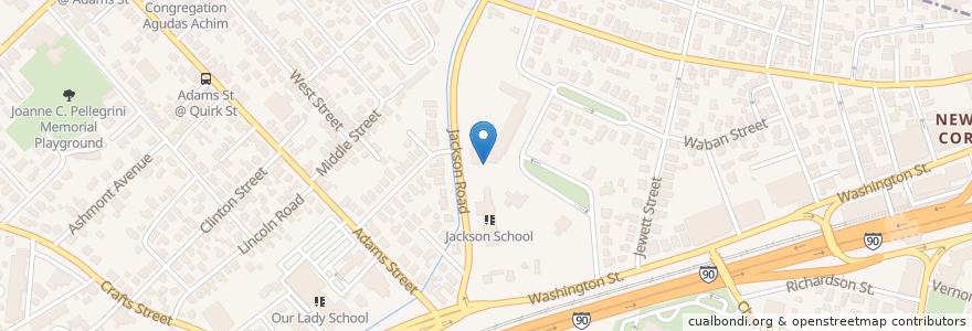 Mapa de ubicacion de Aquinas College at Milton Library en Amerika Syarikat, Massachusetts, Middlesex County, Newton.