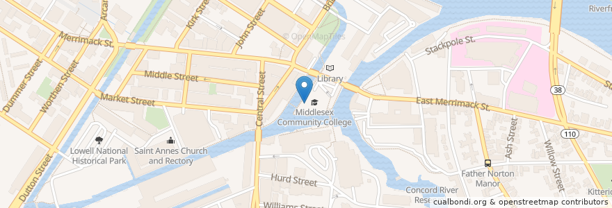 Mapa de ubicacion de Middlesex Community College City Campus Library en 미국, 매사추세츠, Middlesex County, Lowell.