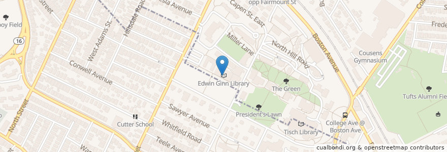 Mapa de ubicacion de Edwin Ginn Library en ایالات متحده آمریکا, ماساچوست, Middlesex County, Somerville.