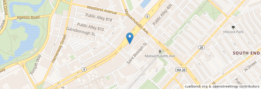 Mapa de ubicacion de Boston University Theater en États-Unis D'Amérique, Massachusetts, Suffolk County, Boston.