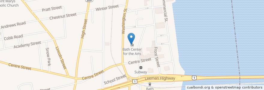 Mapa de ubicacion de Bath Center for the Arts en 美利坚合众国/美利堅合眾國, 缅因州 / 緬因州, Sagadahoc County, Bath.