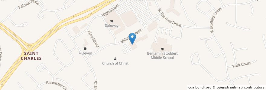 Mapa de ubicacion de P D Brown Memorial Branch Charles County Library en Vereinigte Staaten Von Amerika, Maryland, Charles County, St. Charles.