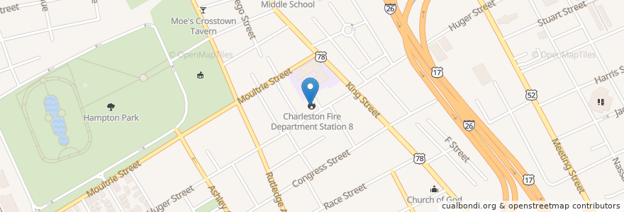 Mapa de ubicacion de Charleston Fire Department Station 8 en 美利坚合众国/美利堅合眾國, 南卡罗来纳州 / 南卡羅萊納州, Charleston County, Charleston.