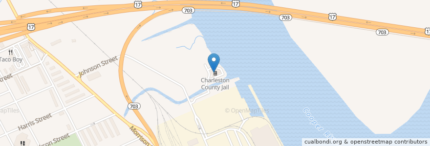 Mapa de ubicacion de Charleston County Jail en 美利坚合众国/美利堅合眾國, 南卡罗来纳州 / 南卡羅萊納州, Charleston County, Charleston.