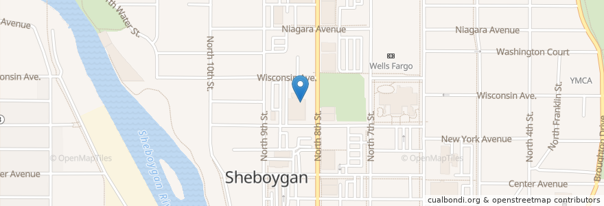 Mapa de ubicacion de Mead Public Library en Estados Unidos Da América, Wisconsin, Sheboygan County, Sheboygan.
