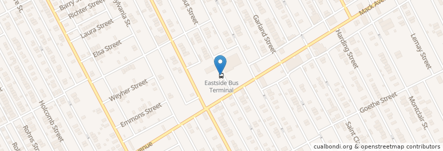 Mapa de ubicacion de Eastside Bus Terminal en الولايات المتّحدة الأمريكيّة, ميشيغان, مقاطعة وين, ديترويت.
