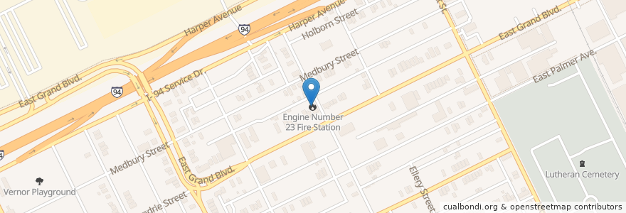 Mapa de ubicacion de Engine Number 23 Fire Station en الولايات المتّحدة الأمريكيّة, ميشيغان, مقاطعة وين, ديترويت.