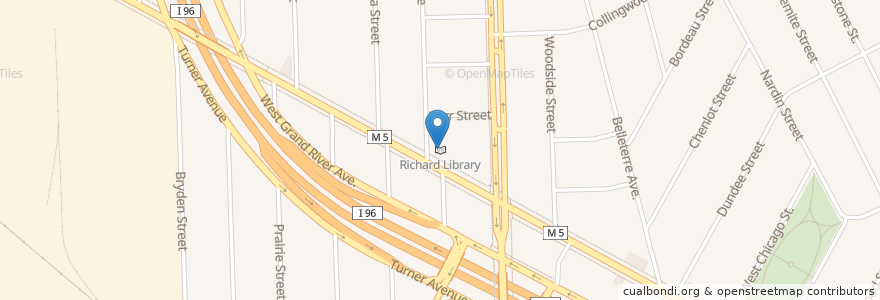 Mapa de ubicacion de Richard Library en ایالات متحده آمریکا, میشیگان, Wayne County, Detroit.