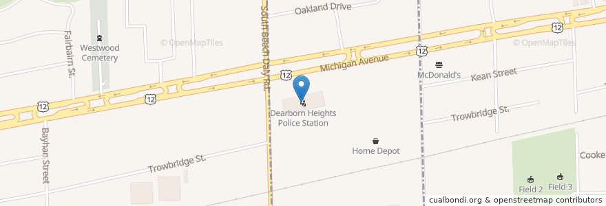 Mapa de ubicacion de Dearborn Heights Police Station en アメリカ合衆国, ミシガン州, Wayne County, Dearborn Heights.