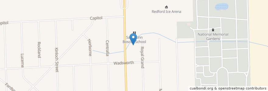 Mapa de ubicacion de Redford Public Service Building en Amerika Birleşik Devletleri, Michigan, Wayne County, Redford Township.