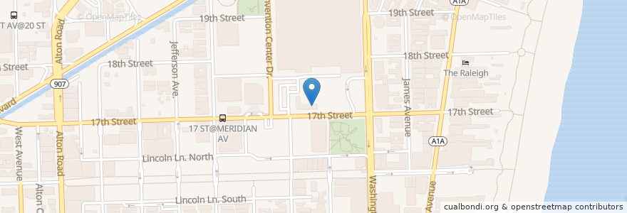 Mapa de ubicacion de Jackie Gleason Theater of the Performing Arts en 미국, 플로리다주, 마이애미데이드 군, 마이애미비치.