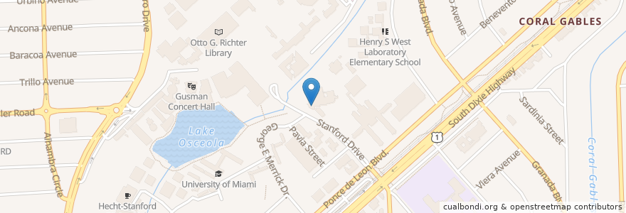 Mapa de ubicacion de Lowe Art Gallery en États-Unis D'Amérique, Floride, Comté De Miami-Dade, Coral Gables.
