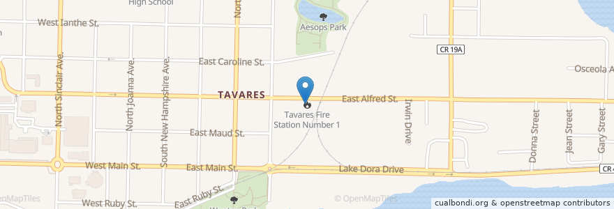 Mapa de ubicacion de Tavares Fire Station Number 1 en Estados Unidos Da América, Flórida, Lake County, Tavares.