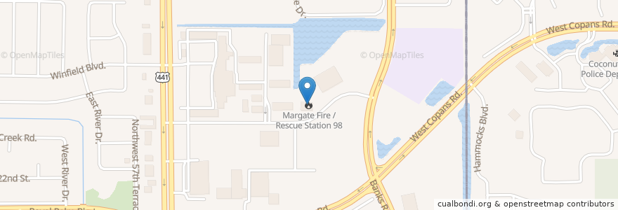 Mapa de ubicacion de Margate Fire / Rescue Station 98 en アメリカ合衆国, フロリダ州, Broward County, Margate.