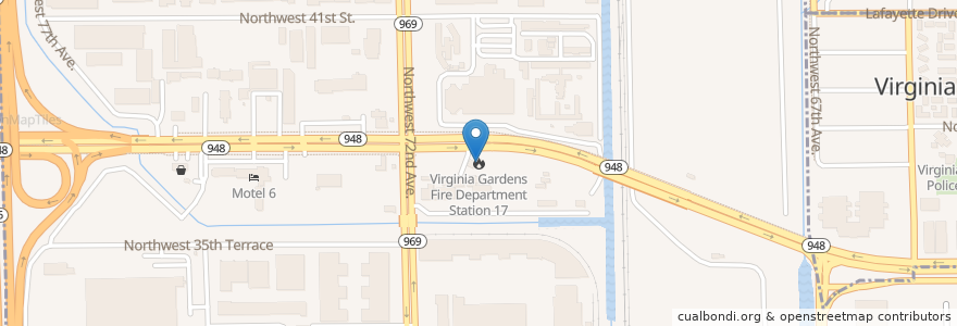 Mapa de ubicacion de Virginia Gardens Fire Department Station 17 en 美利坚合众国/美利堅合眾國, 佛罗里达州/佛羅里達州, 迈阿密-戴德县/邁亞美戴德縣/邁阿密-戴德郡.
