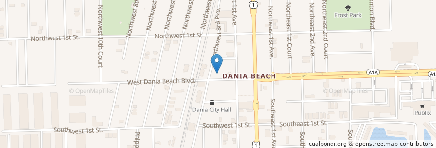 Mapa de ubicacion de Dania Library en الولايات المتّحدة الأمريكيّة, فلوريدا, Broward County, Dania Beach.