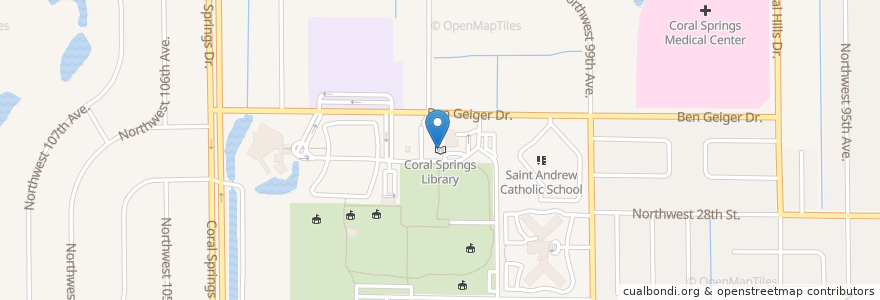 Mapa de ubicacion de Coral Springs Library en 미국, 플로리다주, Broward County, Coral Springs.