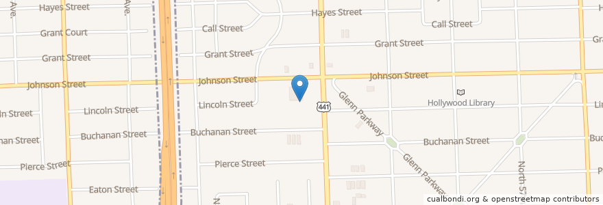 Mapa de ubicacion de Hollywood Library en Amerika Syarikat, Florida, Broward County, Hollywood.