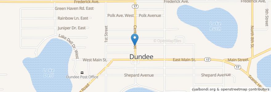 Mapa de ubicacion de Dundee Public Library en アメリカ合衆国, フロリダ州, Polk County, Dundee.