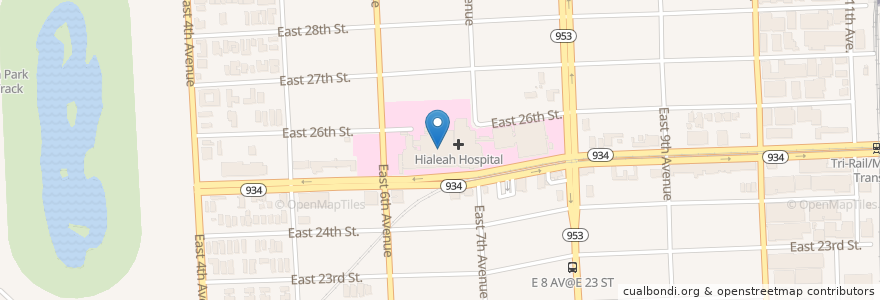 Mapa de ubicacion de Hialeah Hospital George H Wessel Memorial Library en 미국, 플로리다주, 마이애미데이드 군, Hialeah.