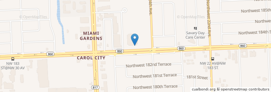 Mapa de ubicacion de North Dade Regional Library en Amerika Birleşik Devletleri, Florida, Miami-Dade County, Miami Gardens.