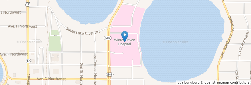 Mapa de ubicacion de Winter Haven Hospital J G Converse Memorial Medical Library en 미국, 플로리다주, Polk County, Winter Haven.