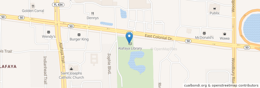 Mapa de ubicacion de Alafaya Library en 미국, 플로리다주, Orange County.
