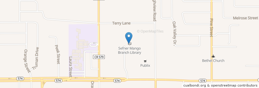 Mapa de ubicacion de Sefner Mango Branch Library en Verenigde Staten, Florida, Hillsborough County.