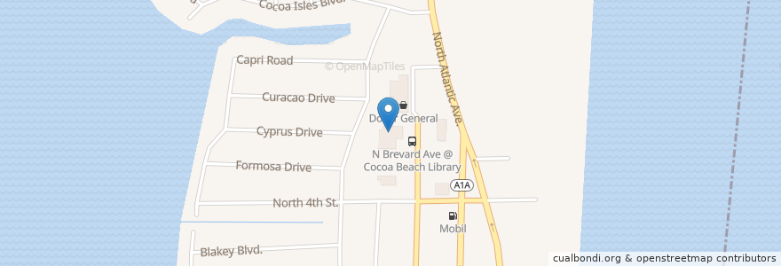 Mapa de ubicacion de Cocoa Beach Public Library en United States, Florida, Brevard County, Cocoa Beach.