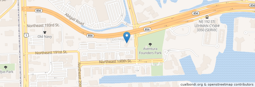 Mapa de ubicacion de Aventura Police Station en 美利坚合众国/美利堅合眾國, 佛罗里达州/佛羅里達州, 迈阿密-戴德县/邁亞美戴德縣/邁阿密-戴德郡, Aventura.