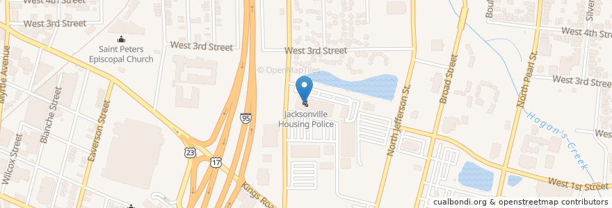 Mapa de ubicacion de Jacksonville Housing Police en Vereinigte Staaten Von Amerika, Florida, Duval County, Jacksonville.