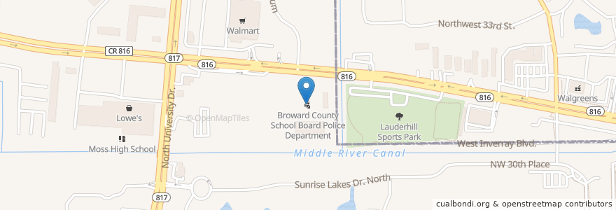 Mapa de ubicacion de Broward County School Board Police Department en Соединённые Штаты Америки, Флорида, Broward County, Sunrise.