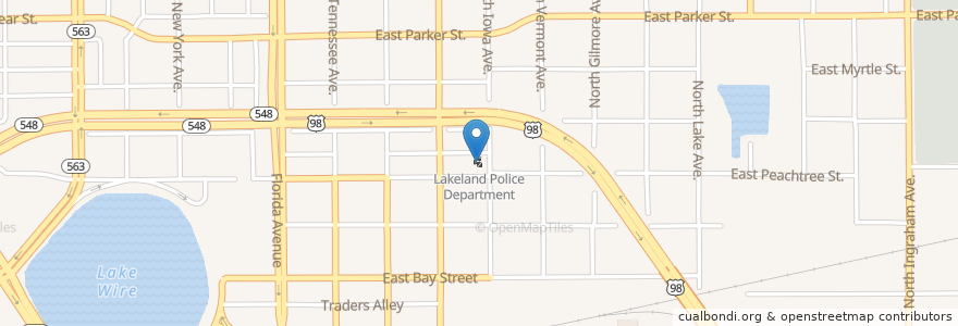 Mapa de ubicacion de Lakeland Police Department en الولايات المتّحدة الأمريكيّة, فلوريدا, Polk County, Lakeland.