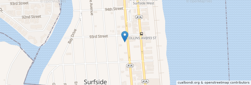 Mapa de ubicacion de Surfside Town Hall en 美利坚合众国/美利堅合眾國, 佛罗里达州/佛羅里達州, 迈阿密-戴德县/邁亞美戴德縣/邁阿密-戴德郡, Surfside.