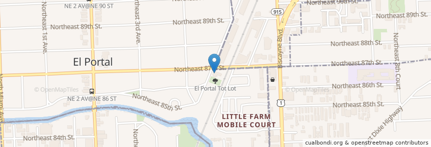Mapa de ubicacion de El Portal Village Hall en 美利坚合众国/美利堅合眾國, 佛罗里达州/佛羅里達州, 迈阿密-戴德县/邁亞美戴德縣/邁阿密-戴德郡, El Portal.