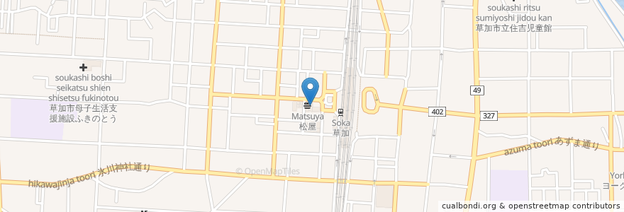 Mapa de ubicacion de やるき茶屋 en ژاپن, 埼玉県, 草加市.