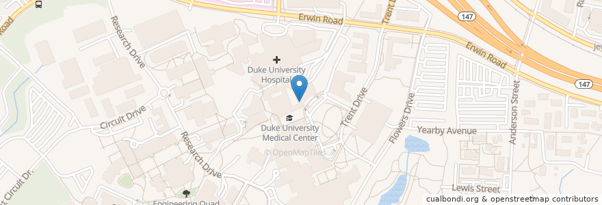 Mapa de ubicacion de Bell Medical Research Building en الولايات المتّحدة الأمريكيّة, كارولاينا الشمالية, Durham County, Durham.
