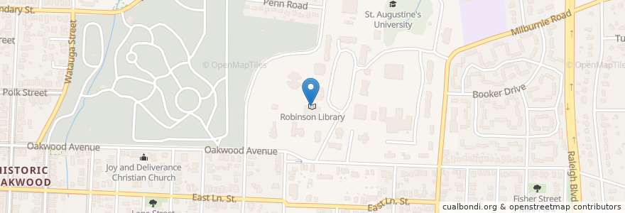 Mapa de ubicacion de Robinson Library en ایالات متحده آمریکا, کارولینای شمالی, Wake County, Raleigh.